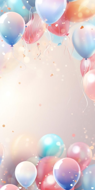 Фото Мягкая нежная композиция фона дня рождения с воздушными шарами и конфетти открытка или приглашение d