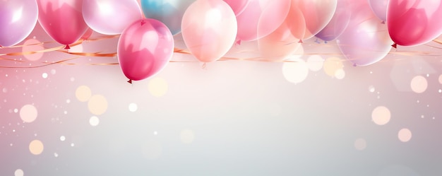 Soft gentle Birthday background composition with balloons and confetti birthday card or invitation d