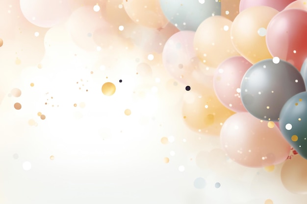 Foto composizione di sfondo di compleanno morbido con palloncini e confetti biglietto di compleanno o invito d