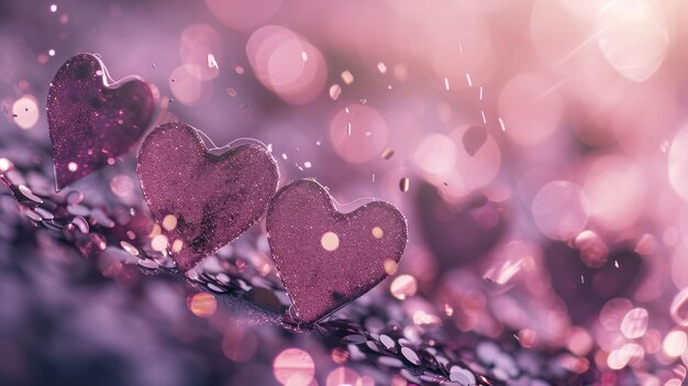 Soft Glittering Hearts Showered in Mist