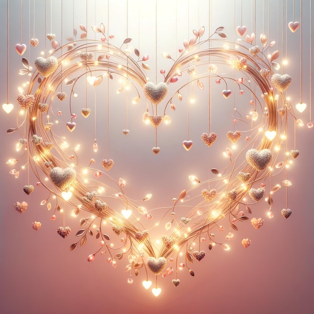 Soft Gradient Fairy Lights with Heart Trinkets A Valentine's Day Minimalist Design