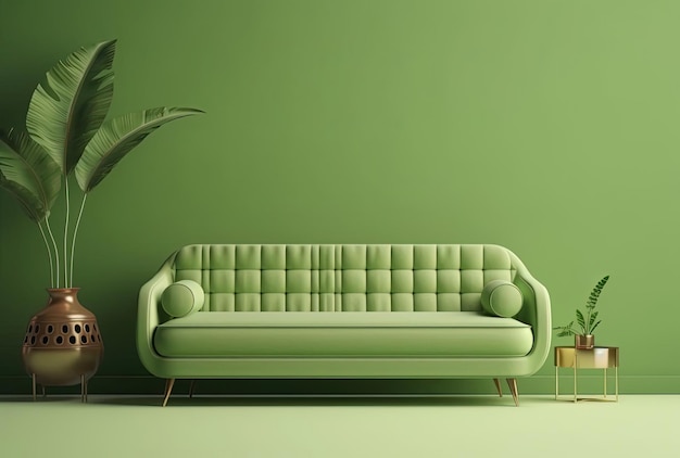 Soft green sofa on green background