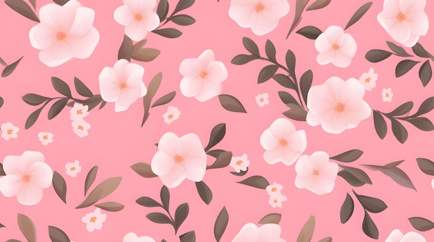 Soft hued flowers and leaves pattern on a blush pink background