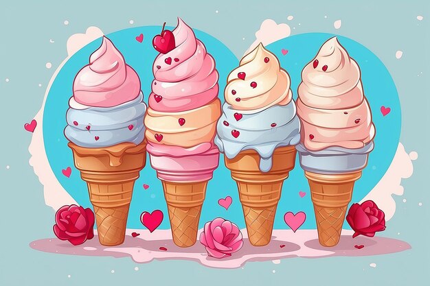 부드러운 아이스크림 와플 콩쿠르 부드러운 서비스 아이스크림 3D 터 아메리칸 데이 와플 콘 또는 기계 바닐라 아이스크림