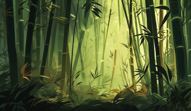 Photo soft illustration of bamboo forest in the morning ai generated