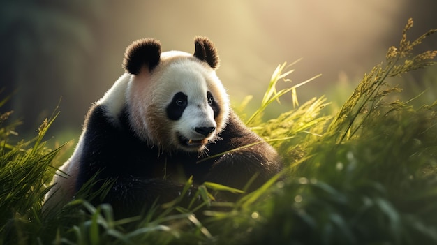 Soft Light Photography Panda Grazing In Mike Campau Style 8k Resolution