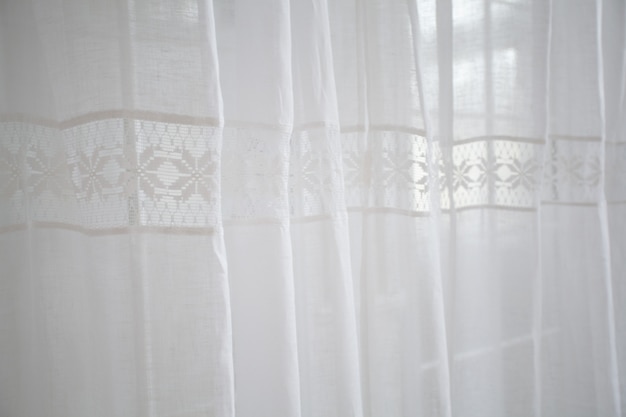 Soft light white curtains with the hemstitch