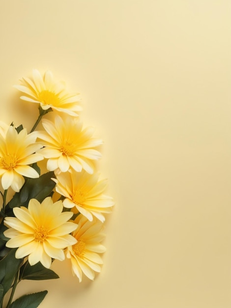 soft light yellow flowers with top side blank space yellow background