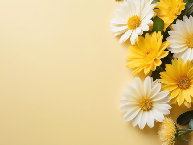 soft light yellow flowers with top side blank space yellow background