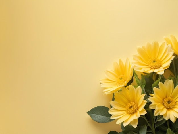 soft light yellow flowers with top side blank space yellow background