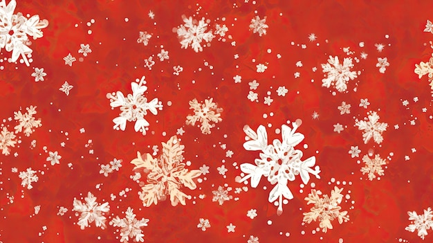 Soft lights and snowflakes on christmas red background Generative AI