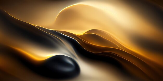 Soft liquid flow of black and gold wavy shapes seamless texture