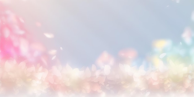 Photo soft pastel color background with petals and bokeh lights