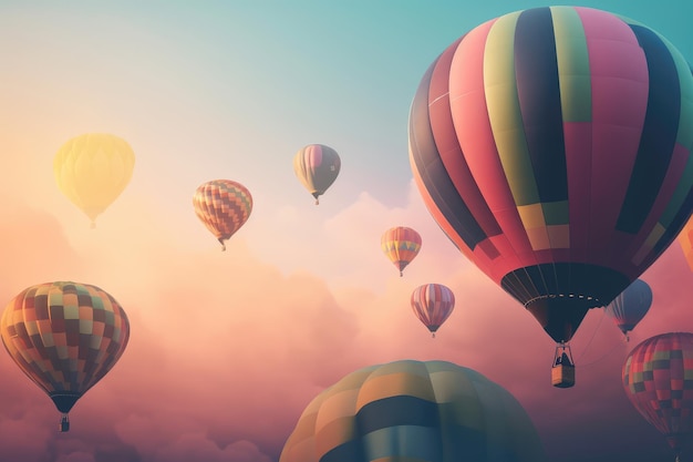 Soft pastel colors set the mood for a serene hot air ballon AI