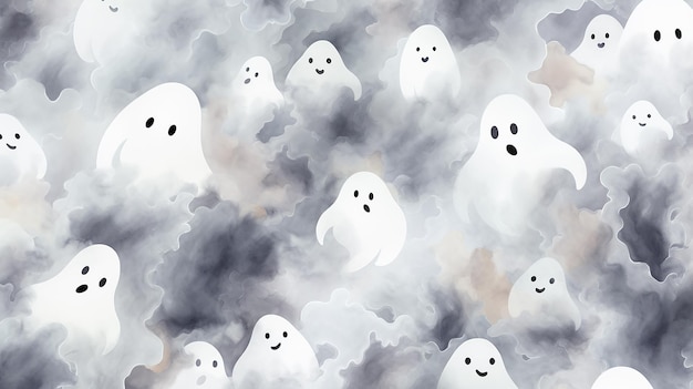 Photo soft pastel halloween pattern light background with ghosts