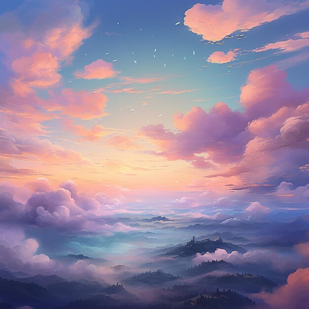 Premium AI Image  Soft pastel hues blending in the evening sky