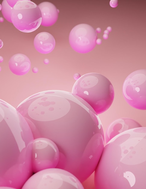 Soft pastel pink palette abstract 3D render of dynamic abstract glossy spheres background for mockups,flat lay designs and templates with copy space for text.Dynamic wallpaper with balls or particles