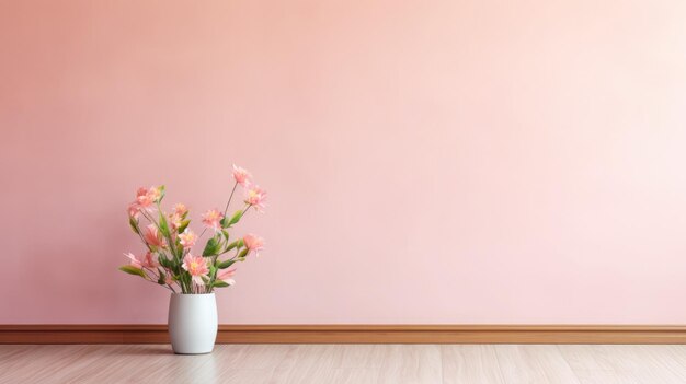 Soft pastel pink wall with potted flower warm and romantic atmosphere Valentines Day free space