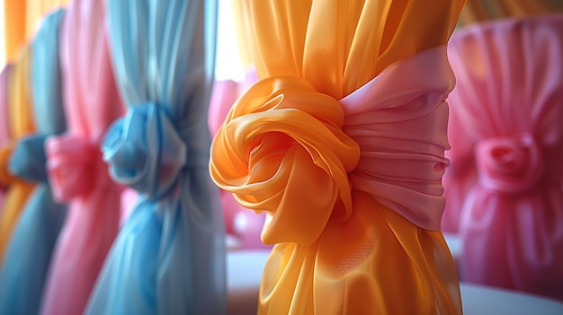 Photo soft pastel ribbons draped elegantly over wallpaper