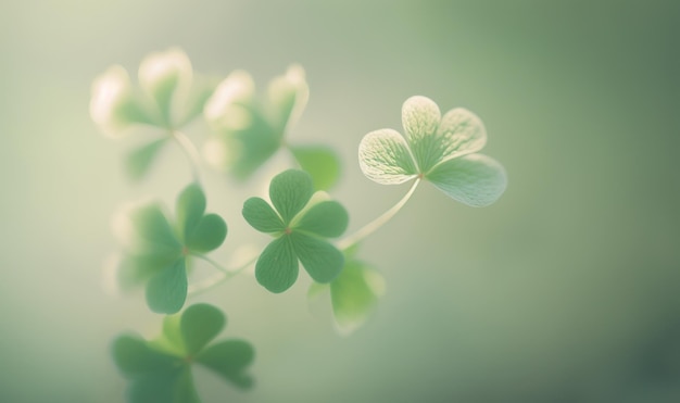 Soft Pastel Saint Patrick's Day Clover Sweet Candy Background with Bokeh.