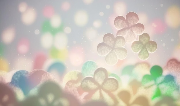 Soft Pastel Saint Patrick's Day Clover Sweet Candy Background with Bokeh.