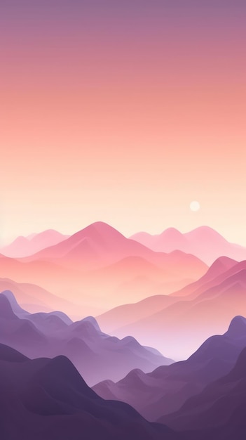 Soft Peach and Lavender Minimalist Mountain Landscape Wallpaper AI Generated