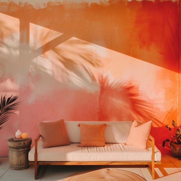 Photo soft peach to warm coral gradient transition in a living room image