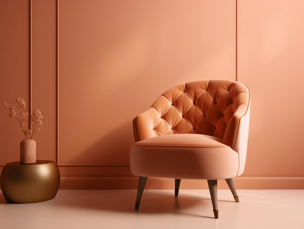 Photo a soft peachcolored chair against a wall with sunlight from the window