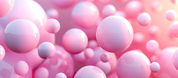 Soft pink abstract background with floating or flying spheres
