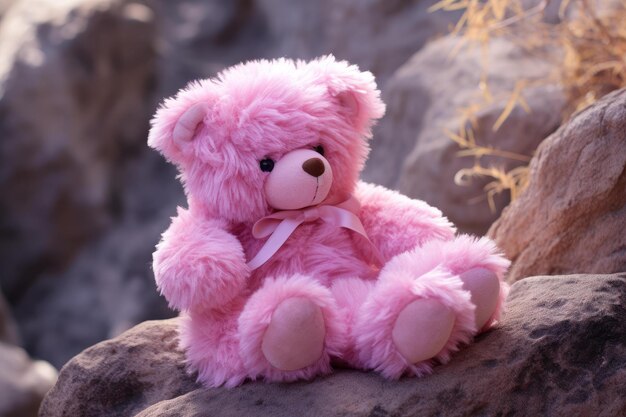 Photo soft pink bear toy fluffy generate ai