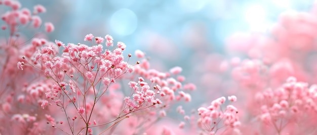 Soft pink flowers on a blurred paste pinkl background