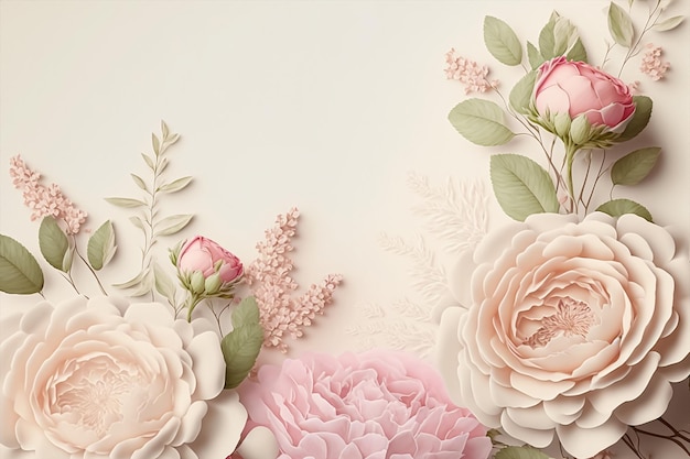 Soft Pink flowers for wedding background. Valentine's day flowers background. AI Generated