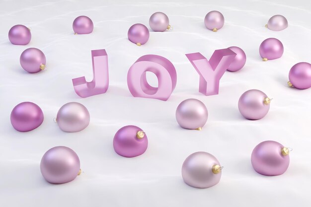 Soft pink glass style christmas mood sign joy modern minimal new year concept d render illustration