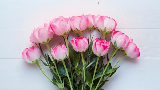 Photo soft pink spring flowers bouquet on white background for celebration