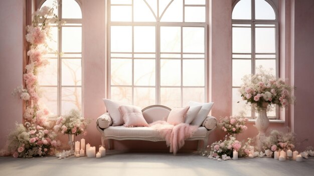 A soft pink tone sets the stage for a romantic and dreamy ambiance The gentle light from the