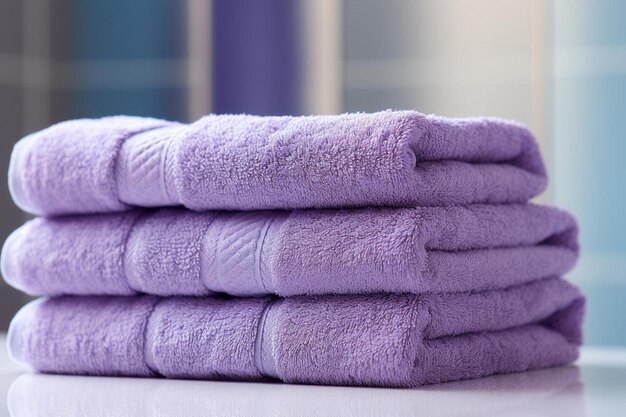 Soft purple towels stacked neatly for freshness generated