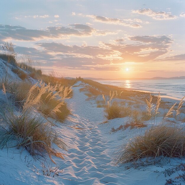 Photo soft sand dunes at sunrise