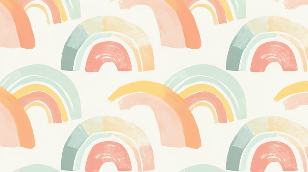 Photo soft and serene this seamless pattern features pastel rainbows cascading across a dreamy backdrop perfect for creating an enchanting and whimsical atmosphere in any design project