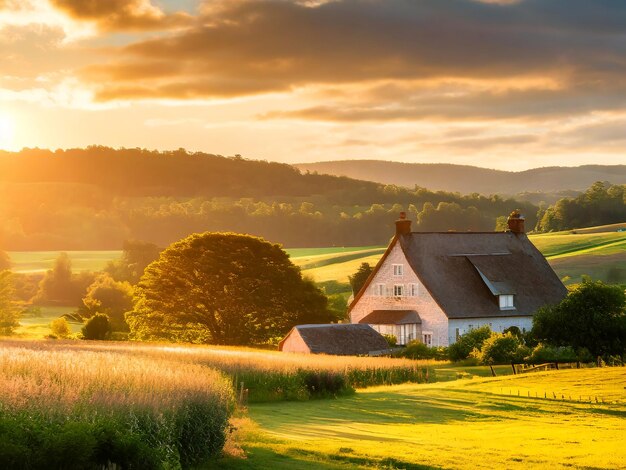 Photo soft sunlight bathing the peaceful landscape