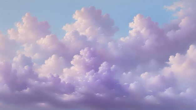 Soft swirling clouds in shades of lavender and lilac floating against a pale blue sky