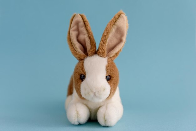 Soft toy rabbit on a blue background