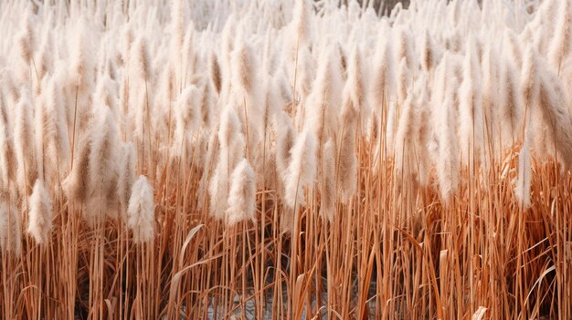 抽象化された自然の背景に柔らかい植生 乾燥した葦の自由奔放に生きるスタイルの背景を持つセローアン コルタデリア ススキ 生成 AI
