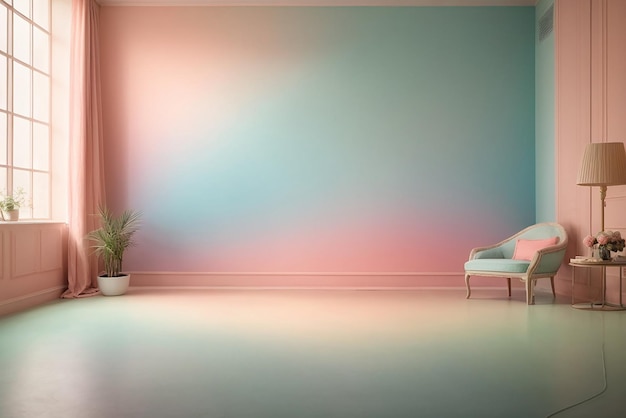 A soft vintage gradient blur background with a pastel colored well use as studio room product presentation