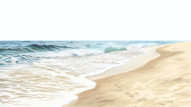 해변의 부드럽고 따뜻한 모래는 바다의 부드러운 파도에 의해 키스됩니다.