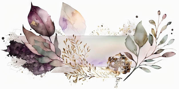 Soft Watercolor Border with Dried Flowers on Beige and Sage Background