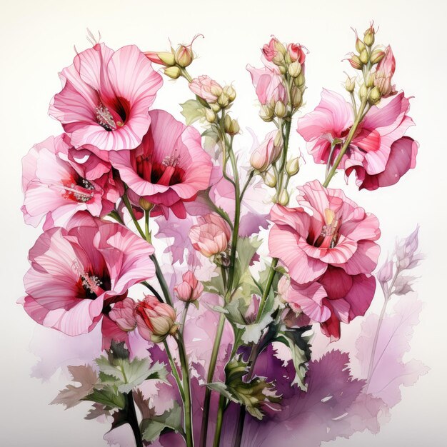 白い背景の花の柔らかい水彩の植物学的な景色とマイクロストック写真
