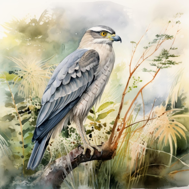 Photo soft watercolor illustration of heron levant sparrowhawk in nature