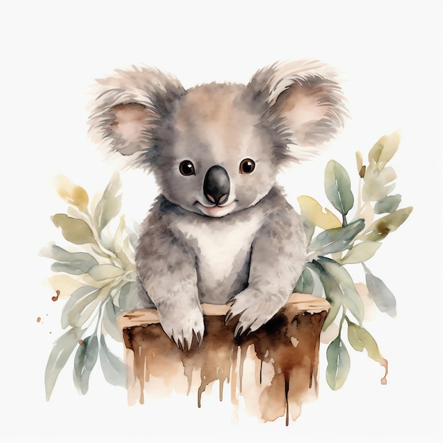 柔らかい水彩のかわいいコアラが枝で寝ています 水彩風のコアラの平和的なイラスト o