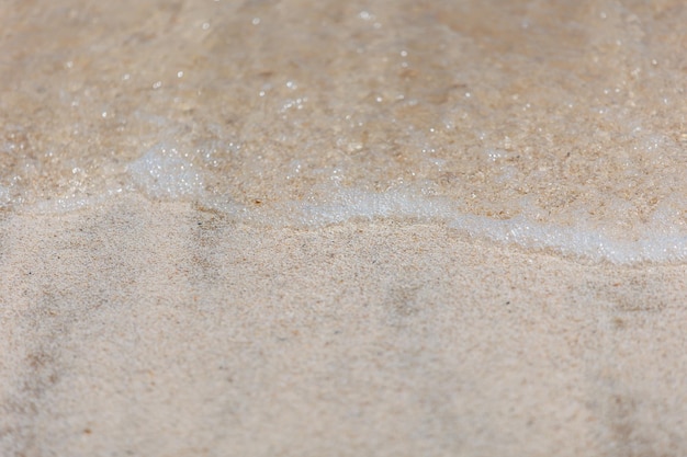 Soft wave of blue sea on sandy beach Background Selective focus