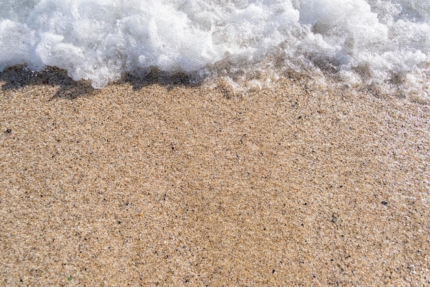 A soft wave runs on a sandy shore on a summer day